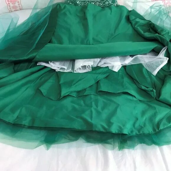 Formal Prom Dress Emerald Green Beaded Sequins Full Length Sleeveless Sz 4 - Picture 12 of 12